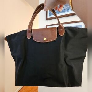 Longchamp Black Tote with Brown Handles